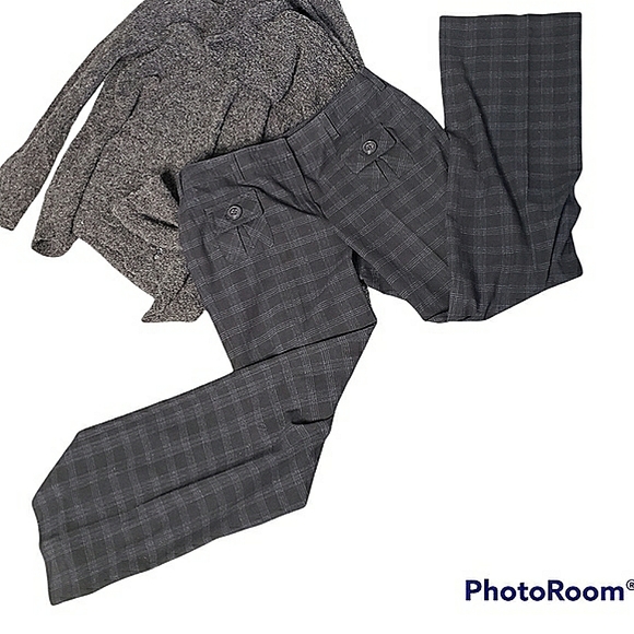 Windowpane plaid trousers tuck button pockets 10" mom rise wide leg pant… - Picture 2 of 13